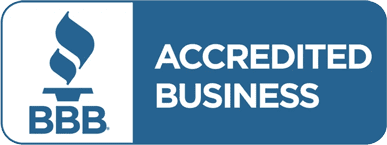 bbb-accredited-logo Blue and white logo with the text "BBB Accredited Business" and the Better Business Bureau flame symbol on the left.