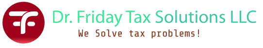 Logo with a stylized white "F" on a red circle, followed by green gradient text and the tagline "We solve tax problems." in orange on a black background.